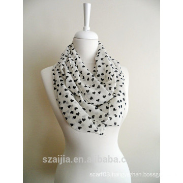 Fashion black dot print polyester voile infinity scarf